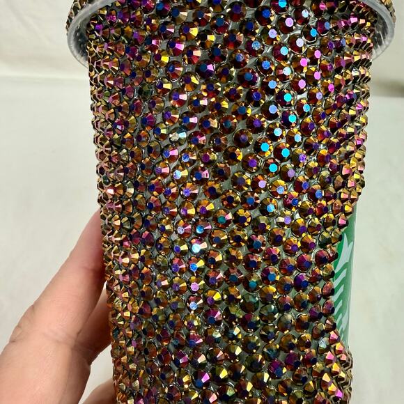 Starbucks Purple Copper Iridescent Rhinestone Studded Cold Reusable Cup & Straw - Picture 3 of 9